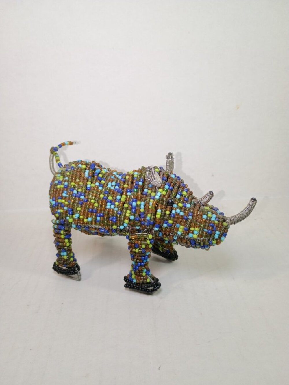 Beaded Wire Sculpture Art Glass Rhinoceros Rhino Safari Animal African Colorful